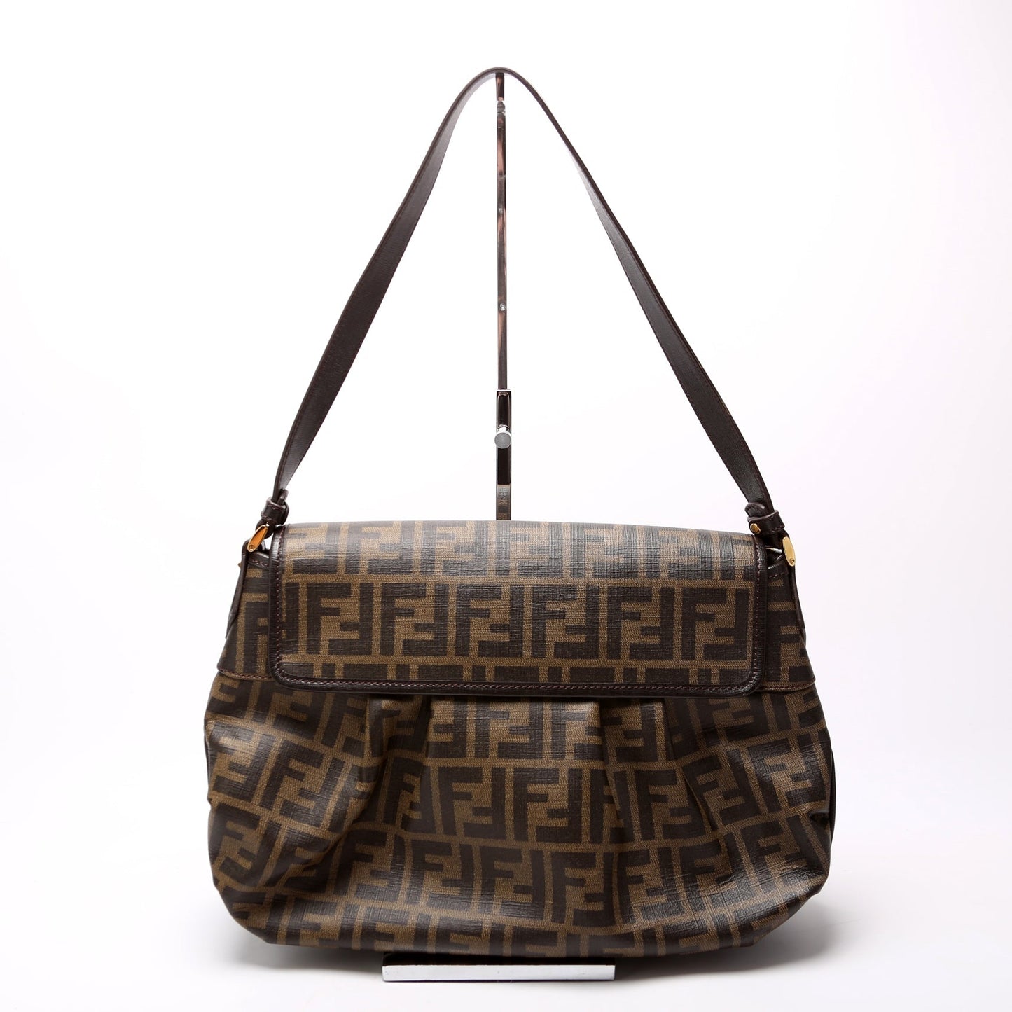 Fendi 8BR672 Zucca Coated Canvas Push Lock Shoulder Bag