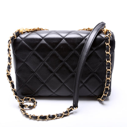Chanel Crystal Logo Chain Top Handle Flap Small Quilted Lambskin RFID Black Bag