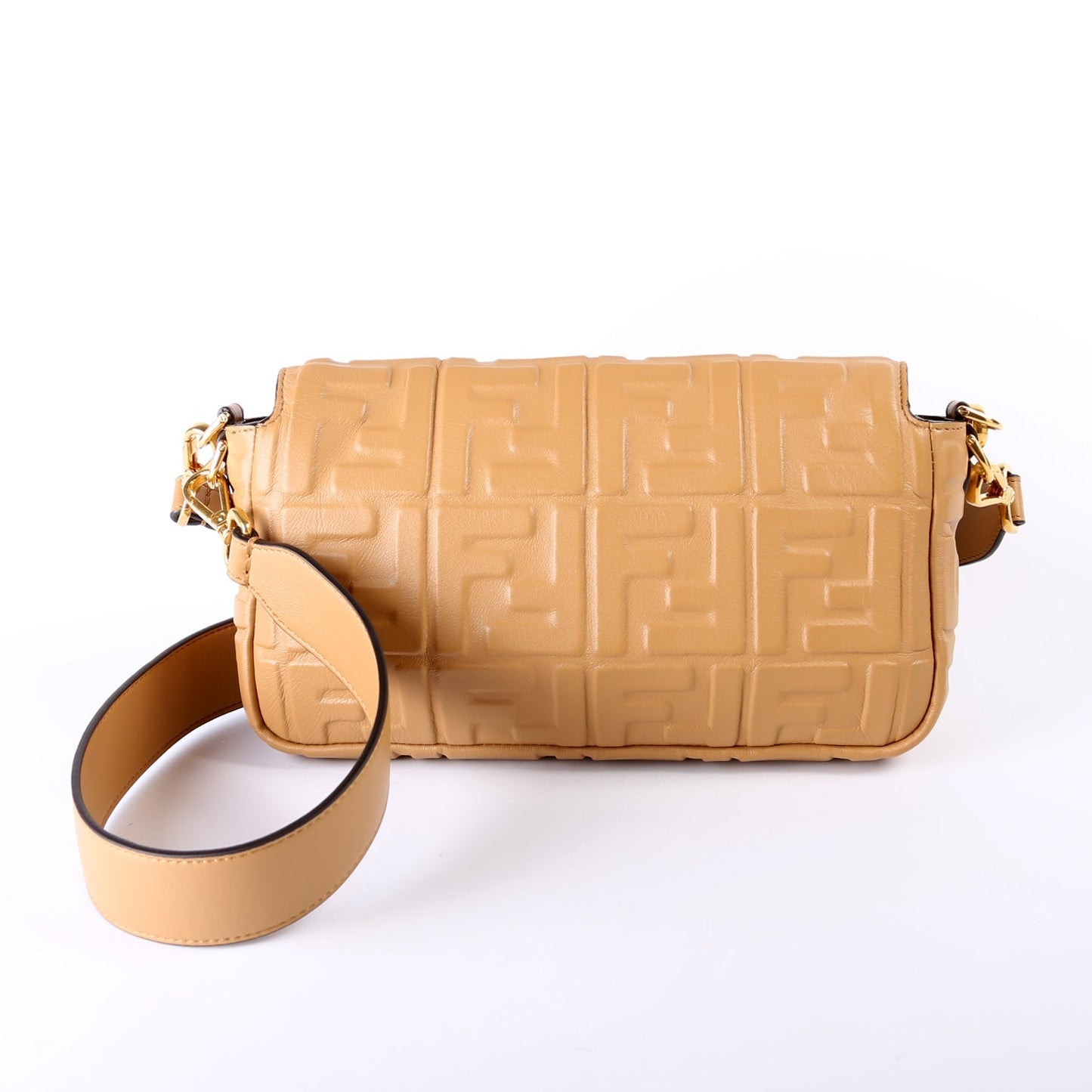 Fendi Baguette FF Embossed Nappa Brown Bag