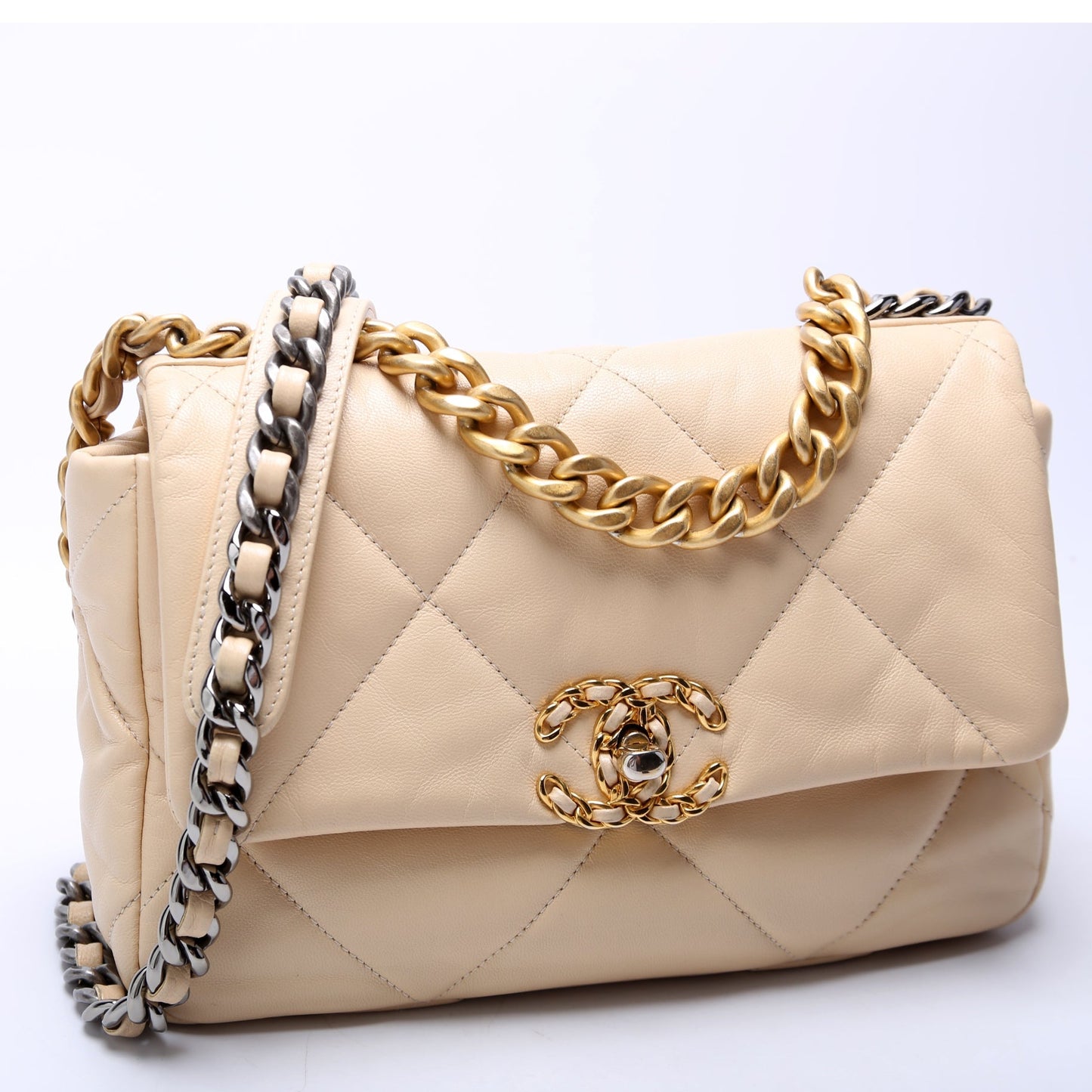 Chanel 19 Medium Flap Quilted Goatskin 28M Beige Bag