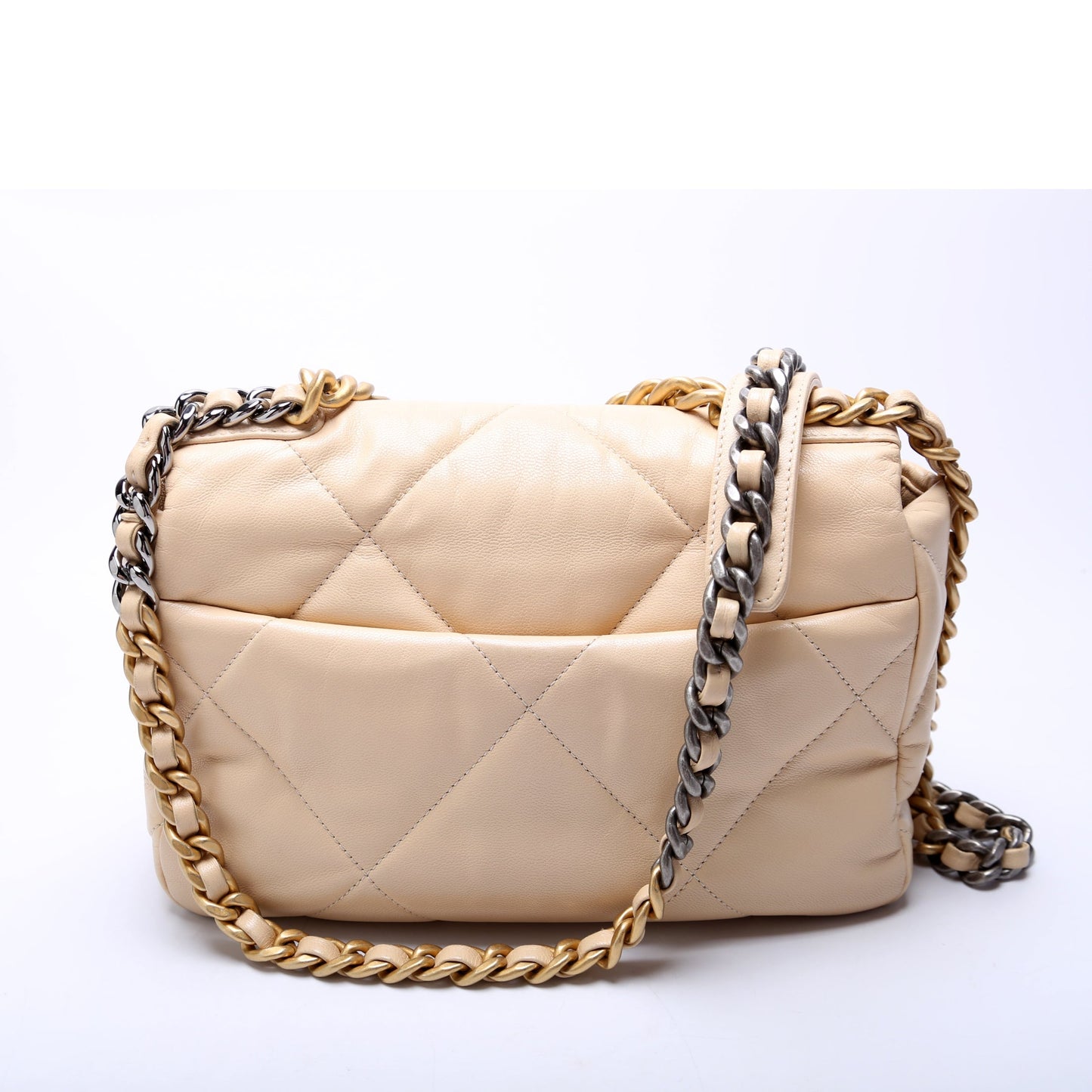 Chanel 19 Medium Flap Quilted Goatskin 28M Beige Bag