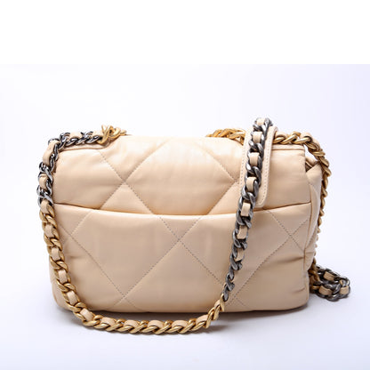 Chanel 19 Medium Flap Quilted Goatskin 28M Beige Bag