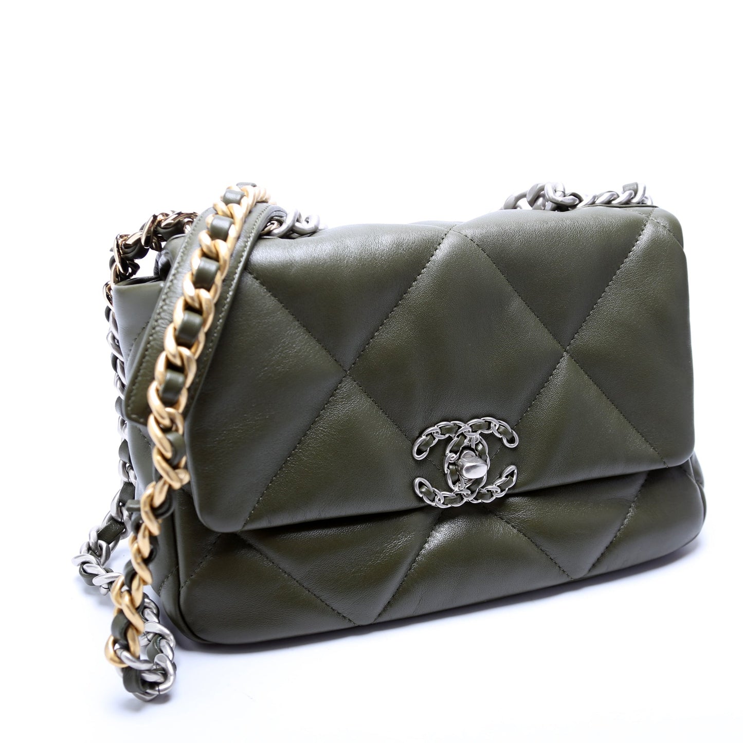 Chanel 19 Medium Flap Quilted Goatskin 28M Green Bag