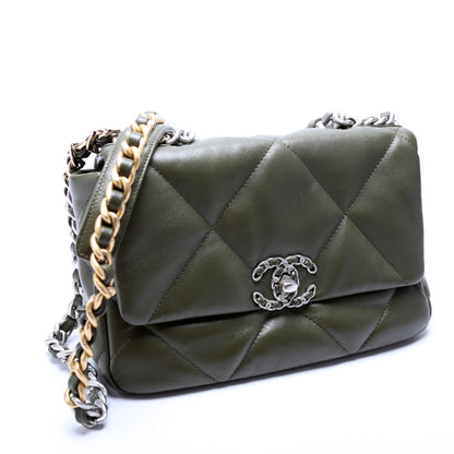 Chanel 19 Medium Flap Quilted Goatskin 28M Green Bag