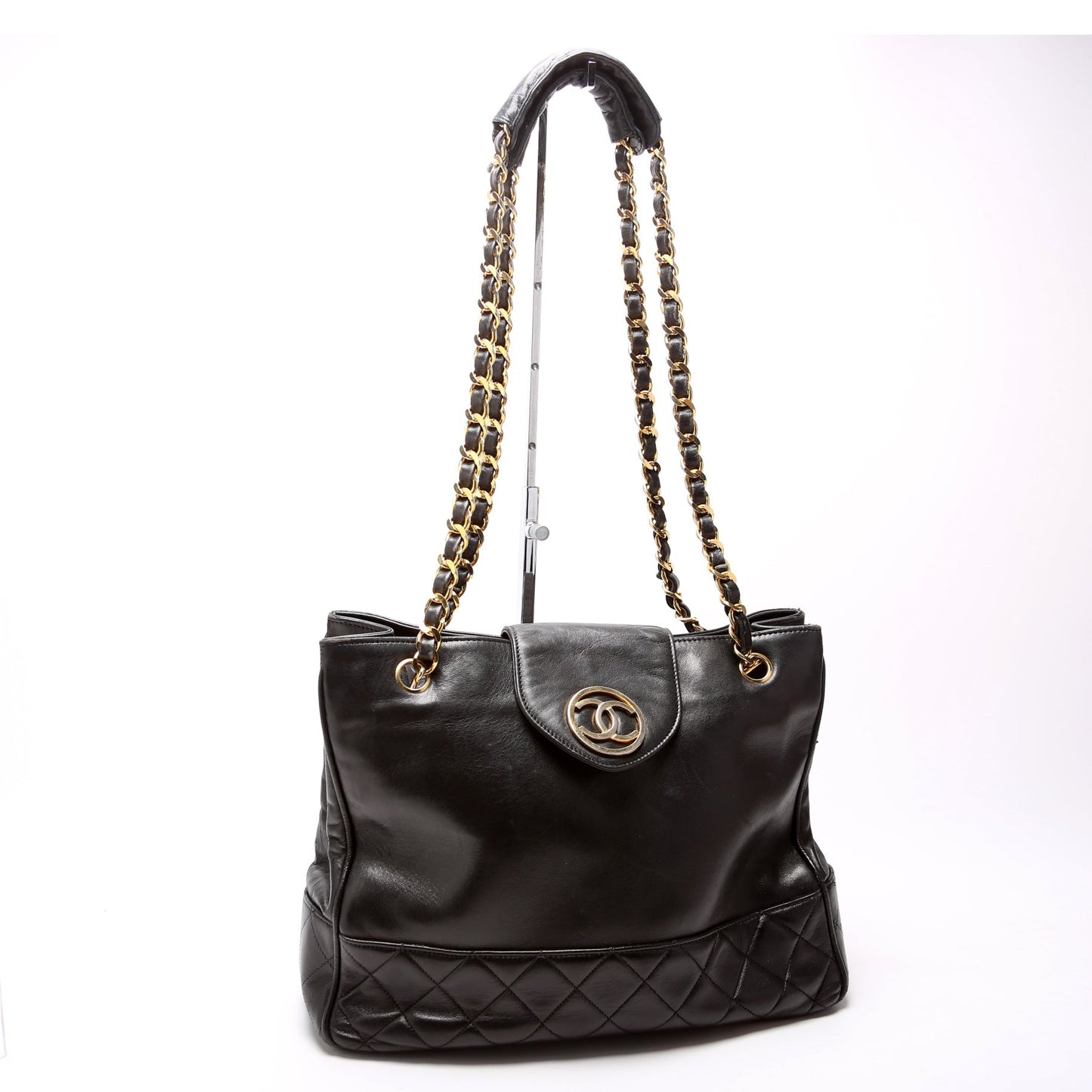 Chanel CC Quilted Lambskin Chain Shopper Vintage 1M Black Bag