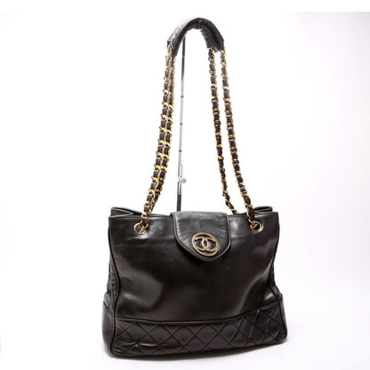 Chanel CC Quilted Lambskin Chain Shopper Vintage 1M Black Bag