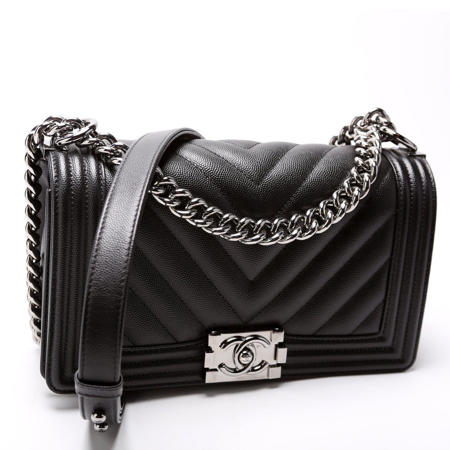 Chanel Boy Flap Medium Chevron Caviar 25M Black Bag