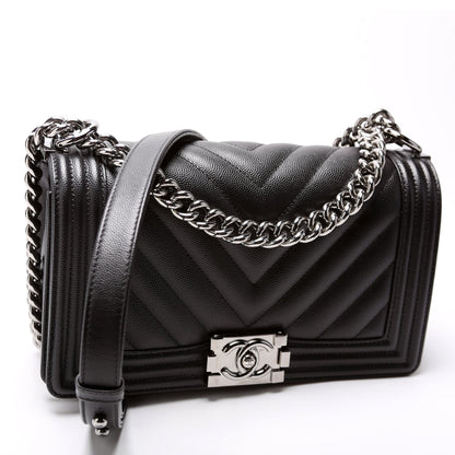 Chanel Boy Flap Medium Chevron Caviar 25M Black Bag