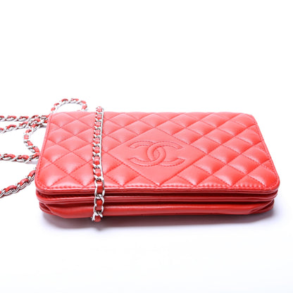 Chanel WOC CC Diamond Quilted Red Bag
