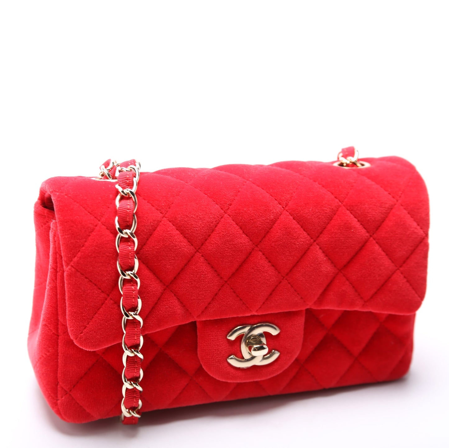 Chanel Classic Flap Mini Rectangle Velvet 24M Red Bag