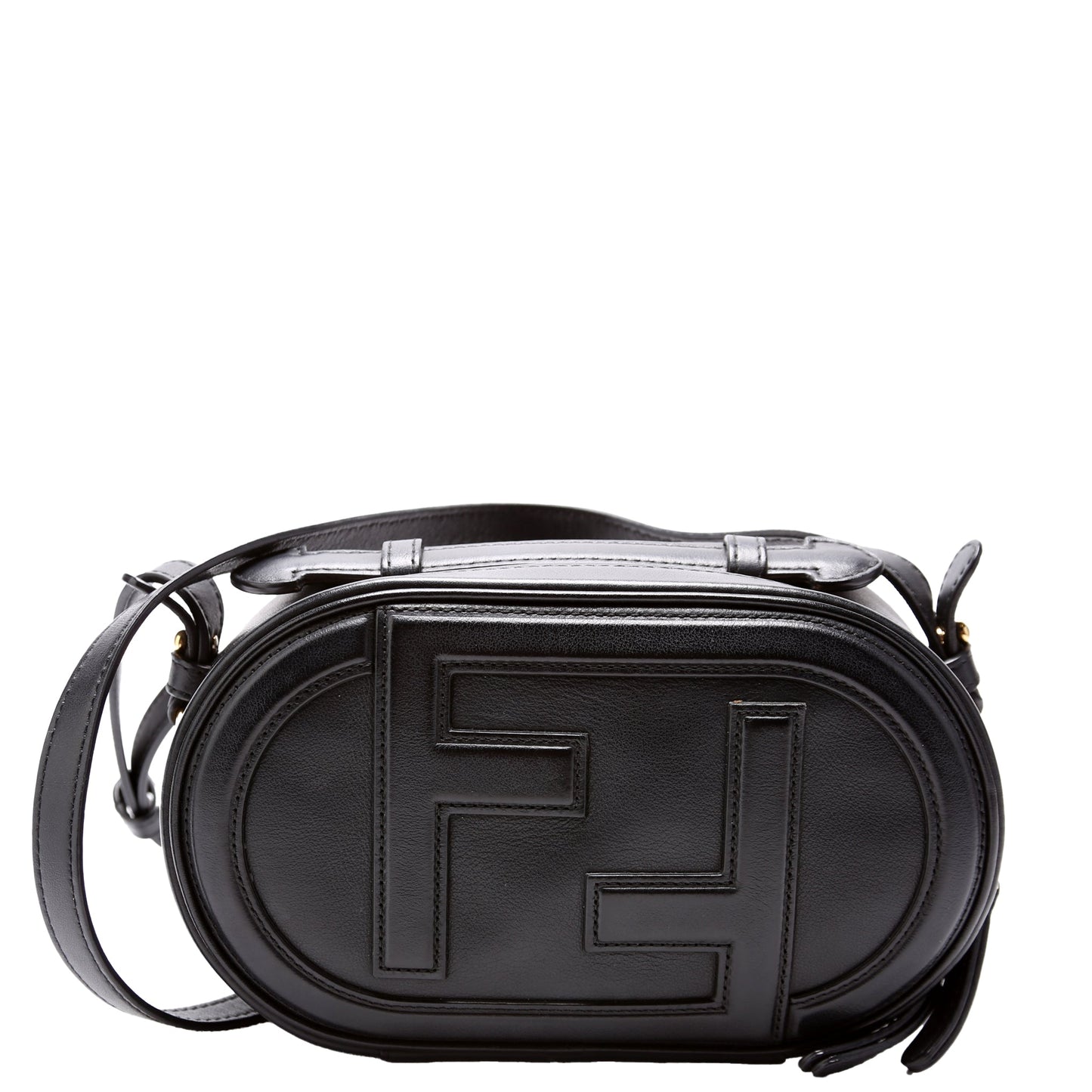 Fendi Vitello Grace Leather O'Lock Mini Camera Case Black Bag
