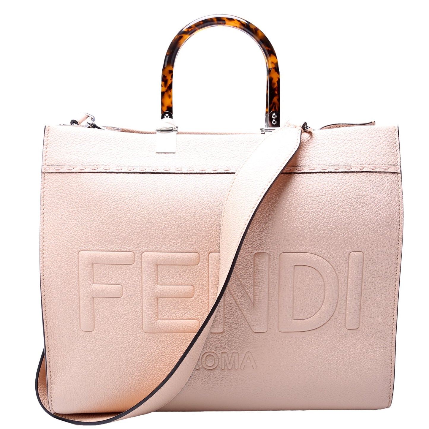Fendi Sunshine Shopper Medium Vitello Chevron Leather Nude Bag