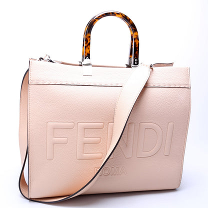 Fendi Sunshine Shopper Medium Vitello Chevron Leather Nude Bag