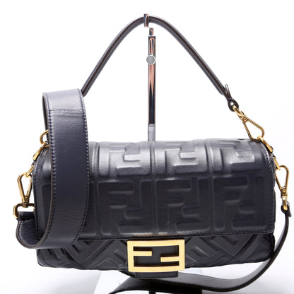 Fendi Baguette FF Embossed Nappa Navy Bag