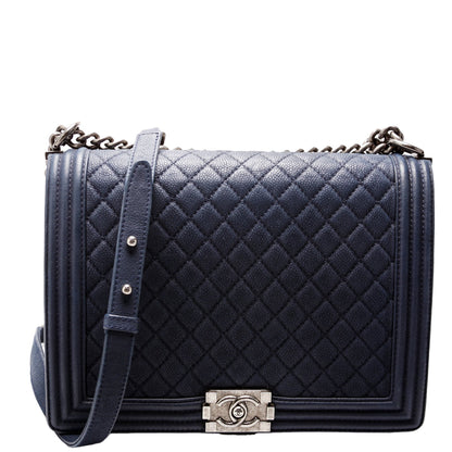 Chanel Boy Flap Large Lambskin 16M Navy Bag