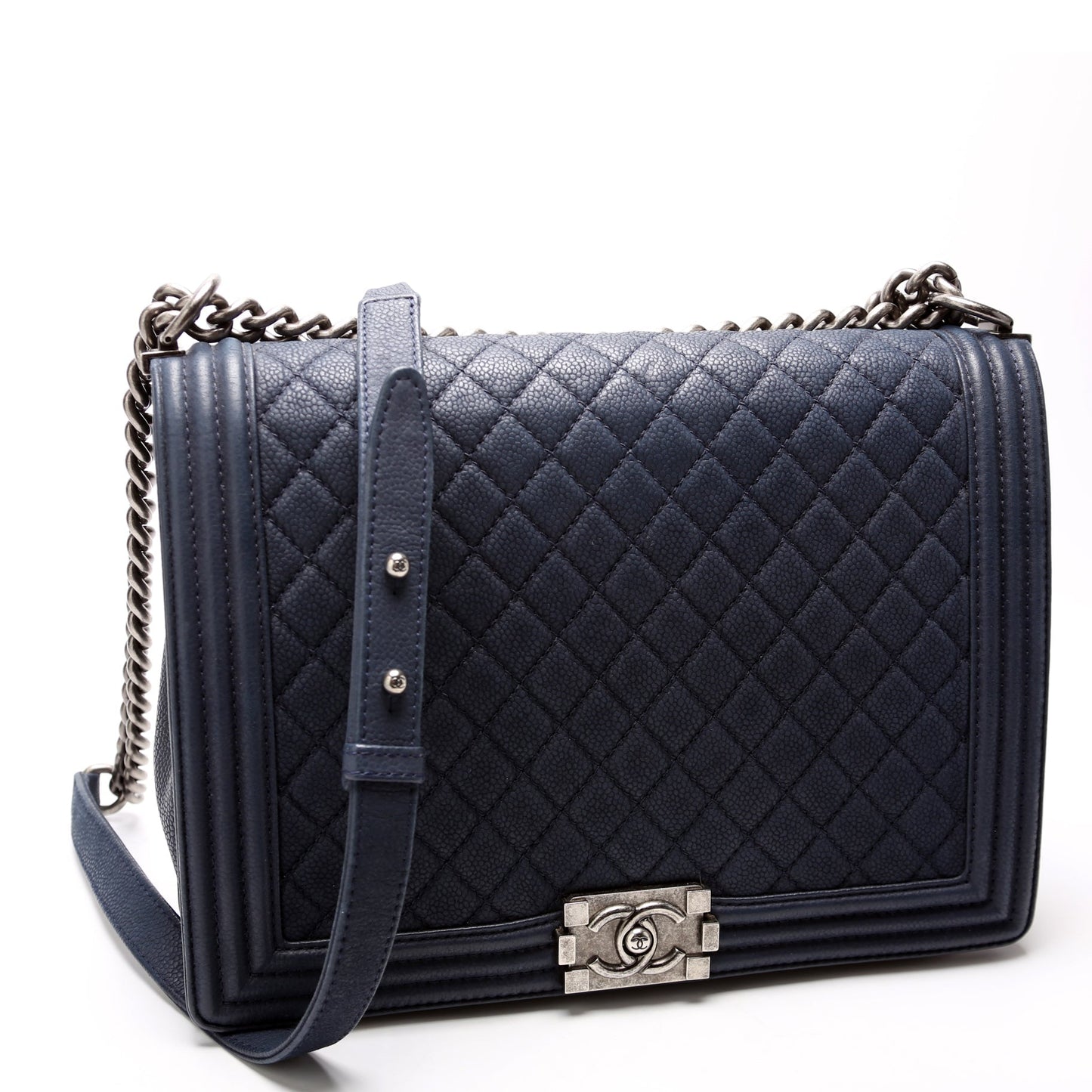 Chanel Boy Flap Large Lambskin 16M Navy Bag