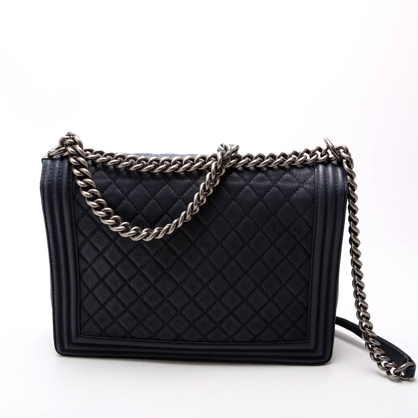 Chanel Boy Flap Large Lambskin 16M Navy Bag