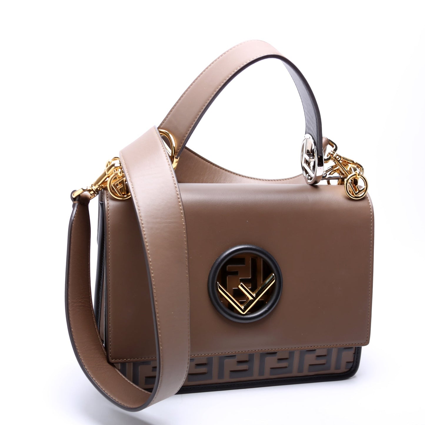Fendi 8BT284 Kan I Medium Shoulder Vitello F Is Brown/Black Bag