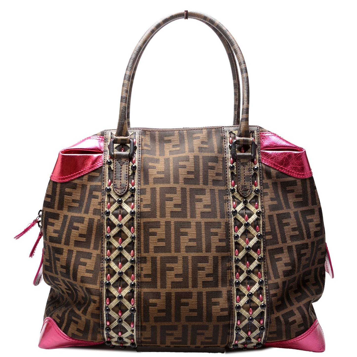 Fendi 8BL096 Zucca Fabric Beaded Top Handle Bag