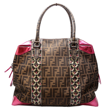 Fendi 8BL096 Zucca Fabric Beaded Top Handle Bag