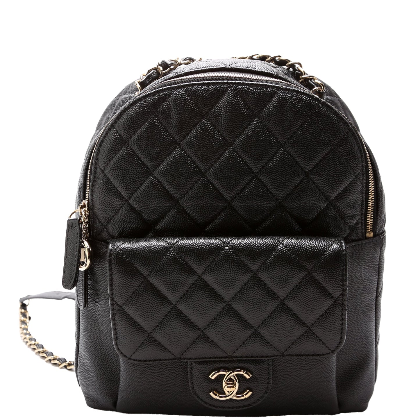 Chanel Zip Around Medium Backpack Caviar 26M Black Bag