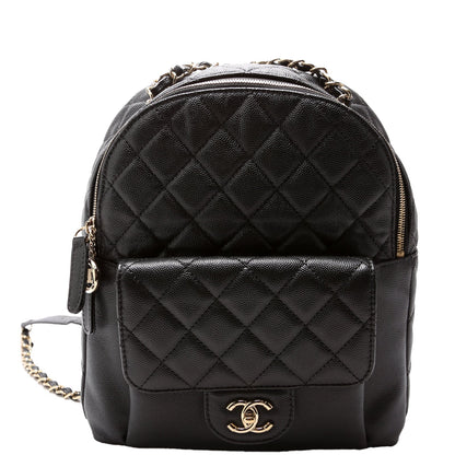 Chanel Zip Around Medium Backpack Caviar 26M Black Bag