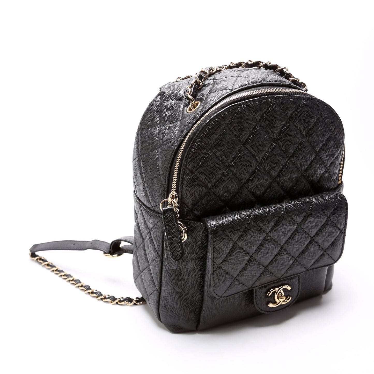 Chanel Zip Around Medium Backpack Caviar 26M Black Bag