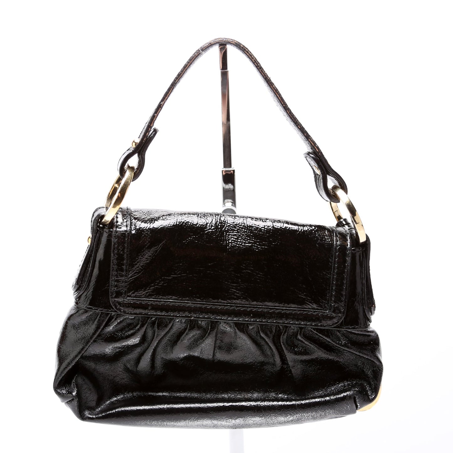 Fendi Crinkled Leather Mini Chef Hobo Black Bag