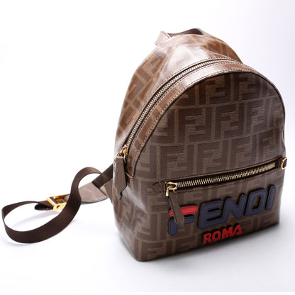 Fendi Fila FF Glazed Canvas Mini Backpack Brown Bag