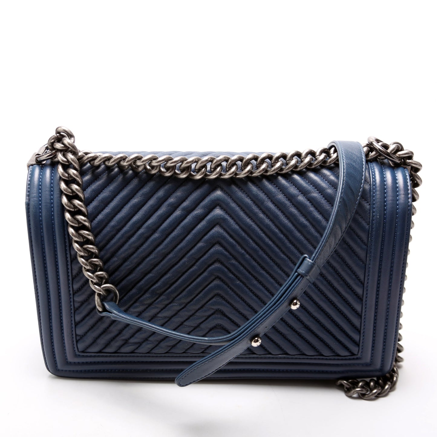 Chanel Boy Flap Medium Crinkle Chevron 20M Blue Bag