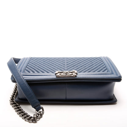 Chanel Boy Flap Medium Crinkle Chevron 20M Blue Bag