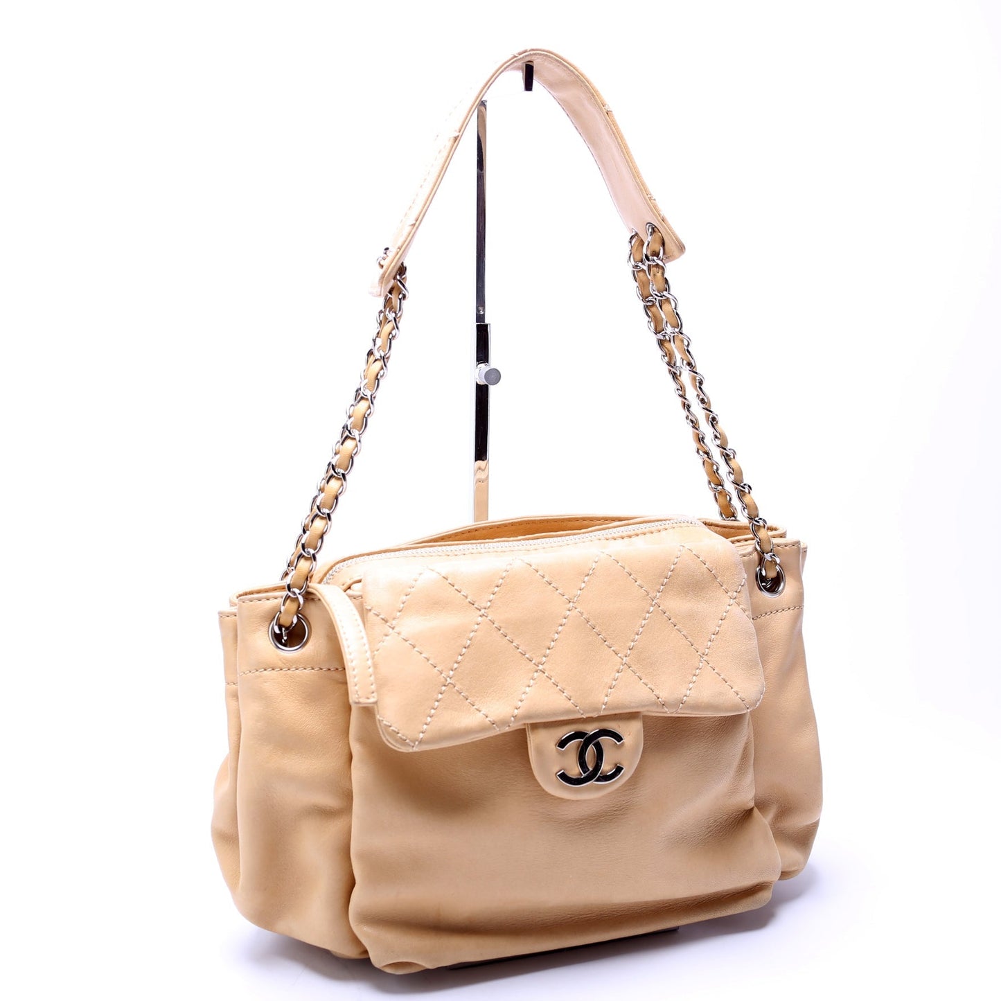 Chanel CC Pocket Accordion Shoulder Lambskin 10M Tan Bag