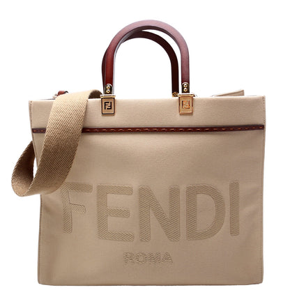 Fendi 8BH386 Sunshine Shopper Medium Canvas Tan Bag