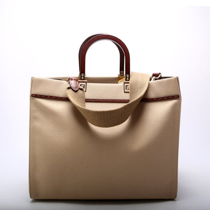 Fendi 8BH386 Sunshine Shopper Medium Canvas Tan Bag