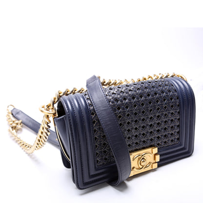 Chanel Boy Reverso Flap Small Braided Sheepskin 19M Navy Bag