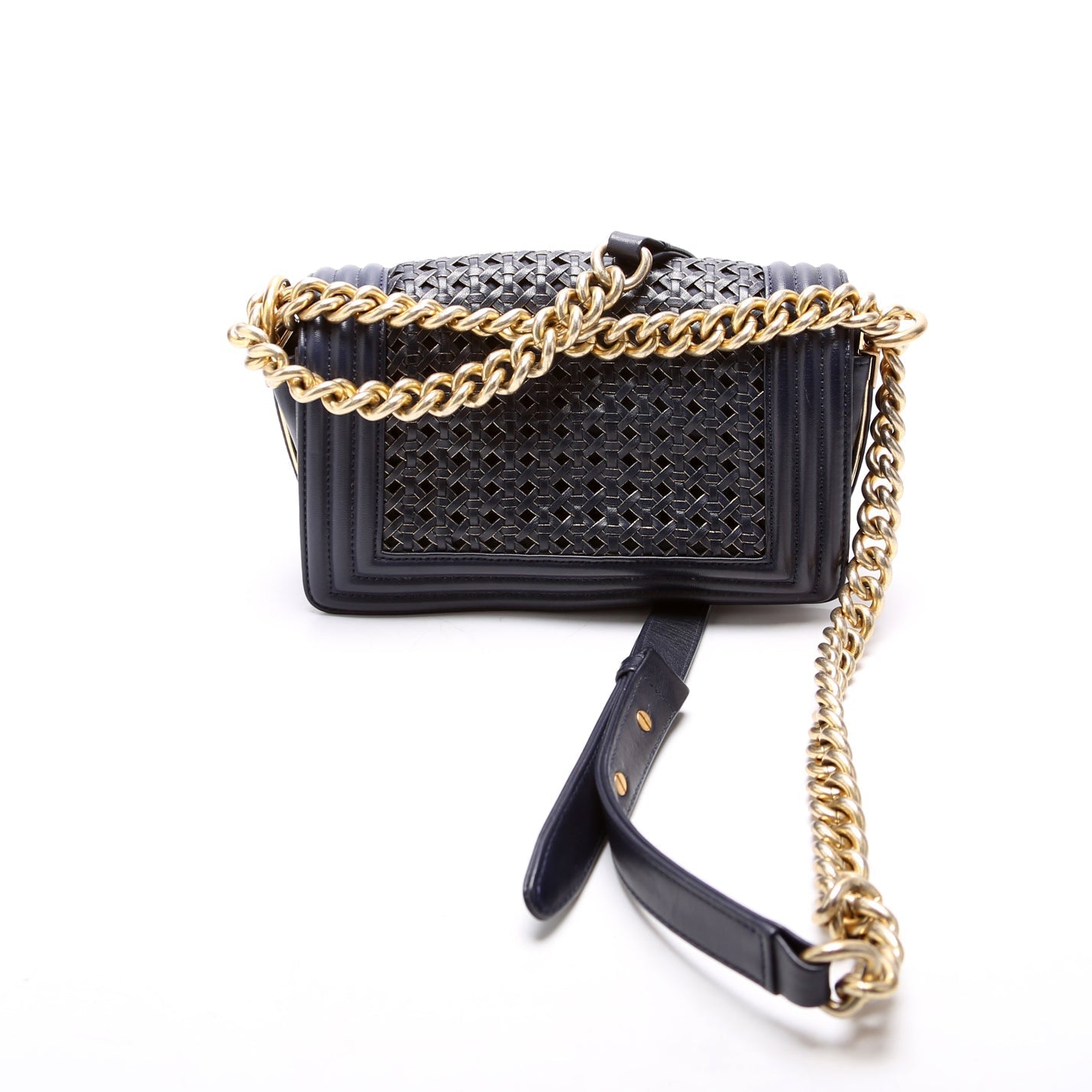 Chanel Boy Reverso Flap Small Braided Sheepskin 19M Navy Bag
