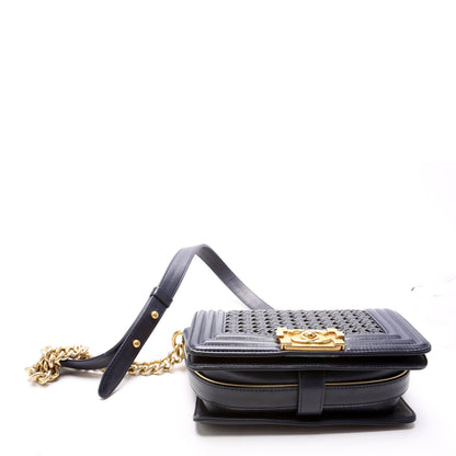 Chanel Boy Reverso Flap Small Braided Sheepskin 19M Navy Bag