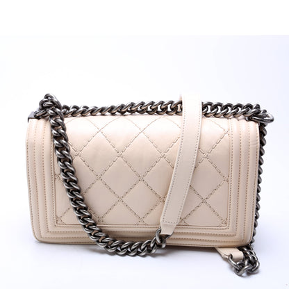 Chanel Boy Flap Medium New Calfskin Double Stitch 18M Cream Bag