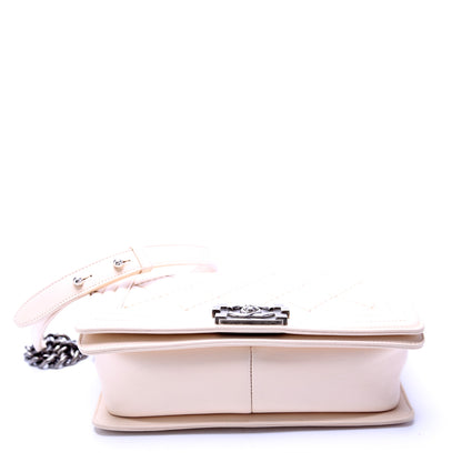 Chanel Boy Flap Medium New Calfskin Double Stitch 18M Cream Bag