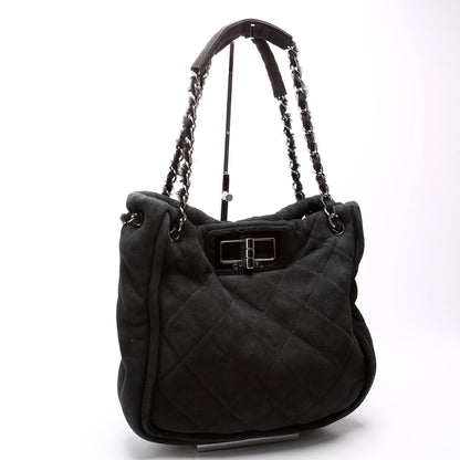 Chanel Mademoiselle Shearling Quilted Tote 9M Black Bag
