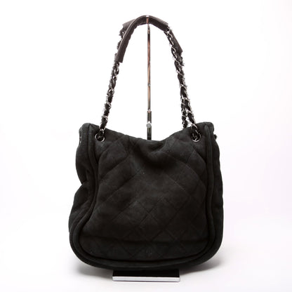 Chanel Mademoiselle Shearling Quilted Tote 9M Black Bag