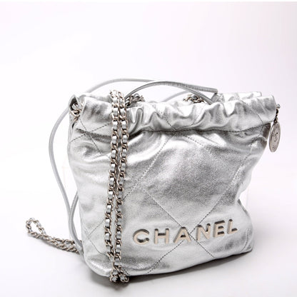 Chanel 22 Mini Metallic Calfskin RFID Silver Bag