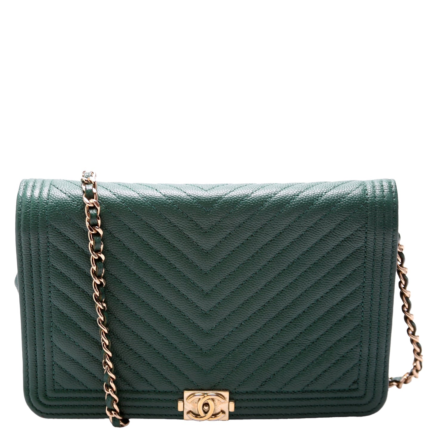Chanel Wallet On Chain Boy Chevron Caviar Leather Green Bag