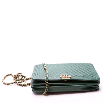 Chanel Wallet On Chain Boy Chevron Caviar Leather Green Bag