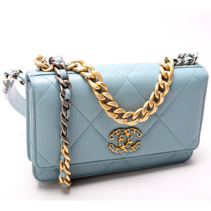 Chanel 19 WOC Quilted Lambskin 29M Blue Bag