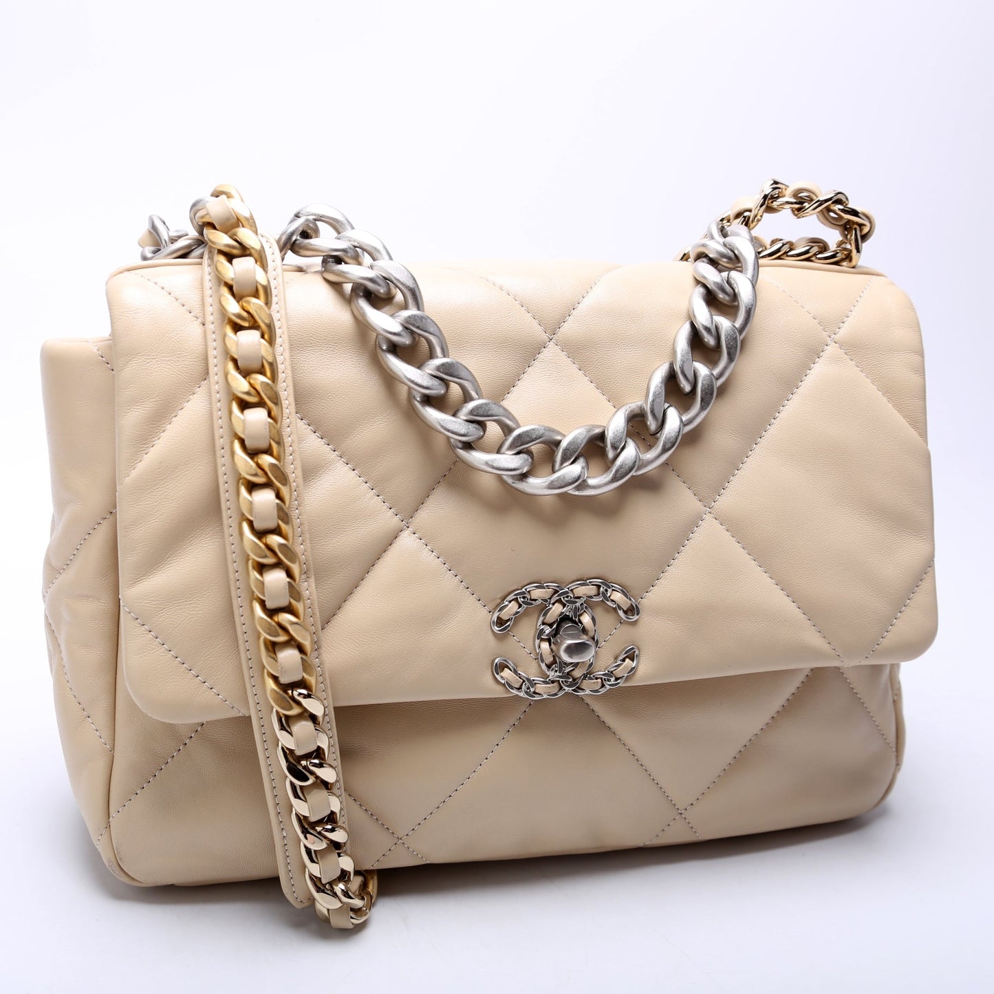 Chanel Quilted Goatskin 19 Large 32+M Beige Bag