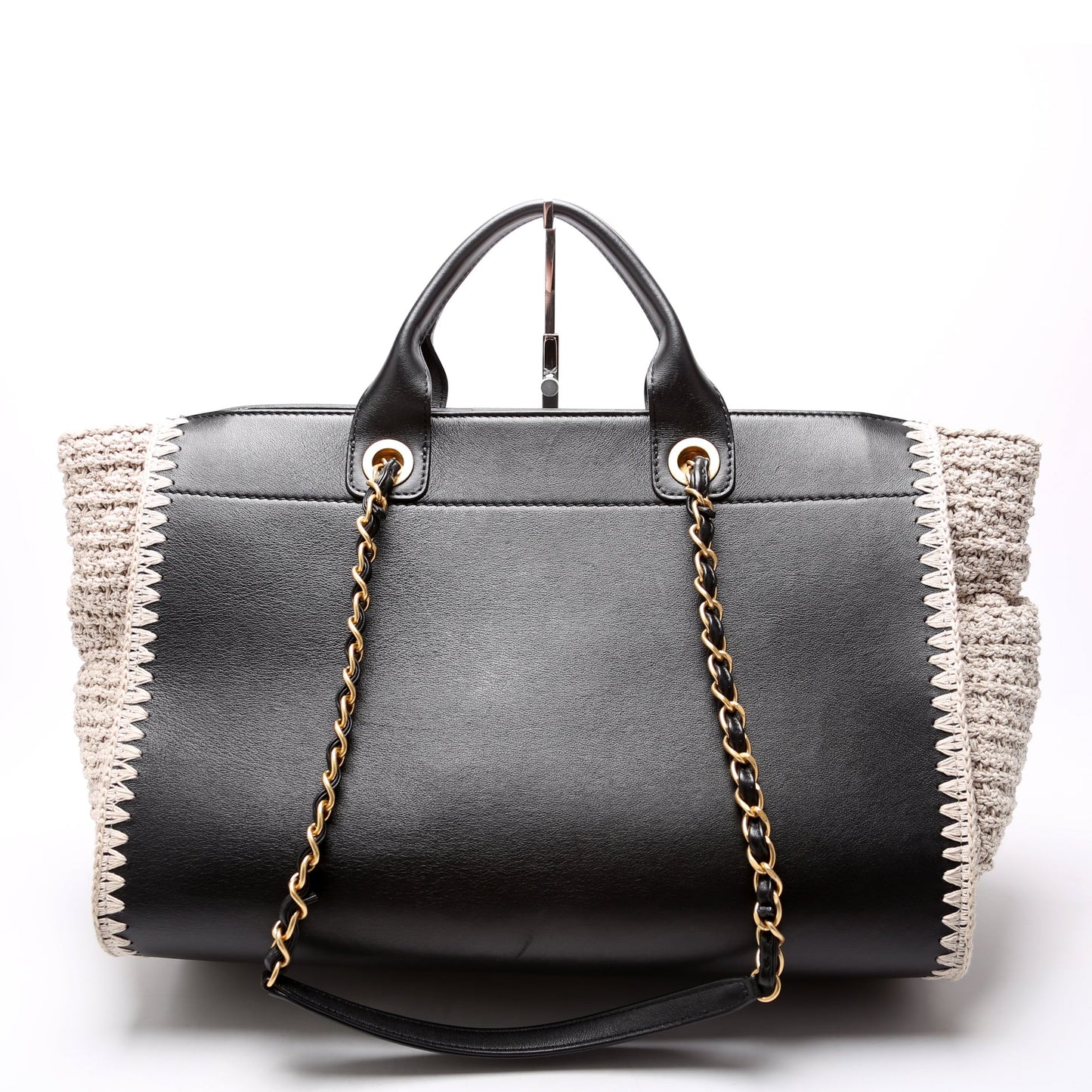 Chanel Deauville Calfskin/Crochet Tote Medium Black Bag