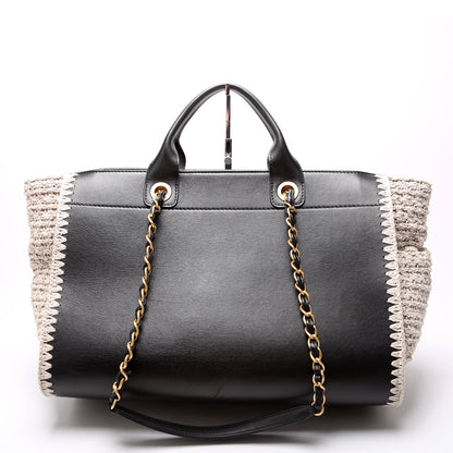 Chanel Deauville Calfskin/Crochet Tote Medium Black Bag