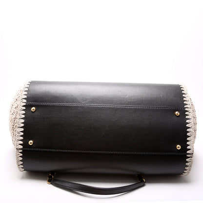 Chanel Deauville Calfskin/Crochet Tote Medium Black Bag