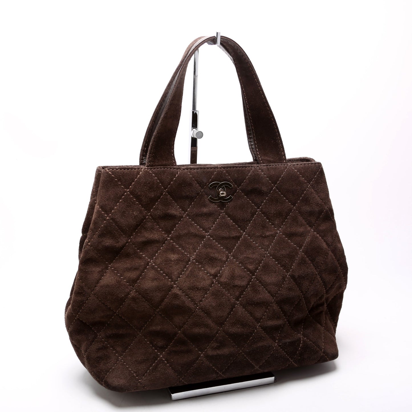 Chanel CC Top Handle Suede 7MM Brown Bag